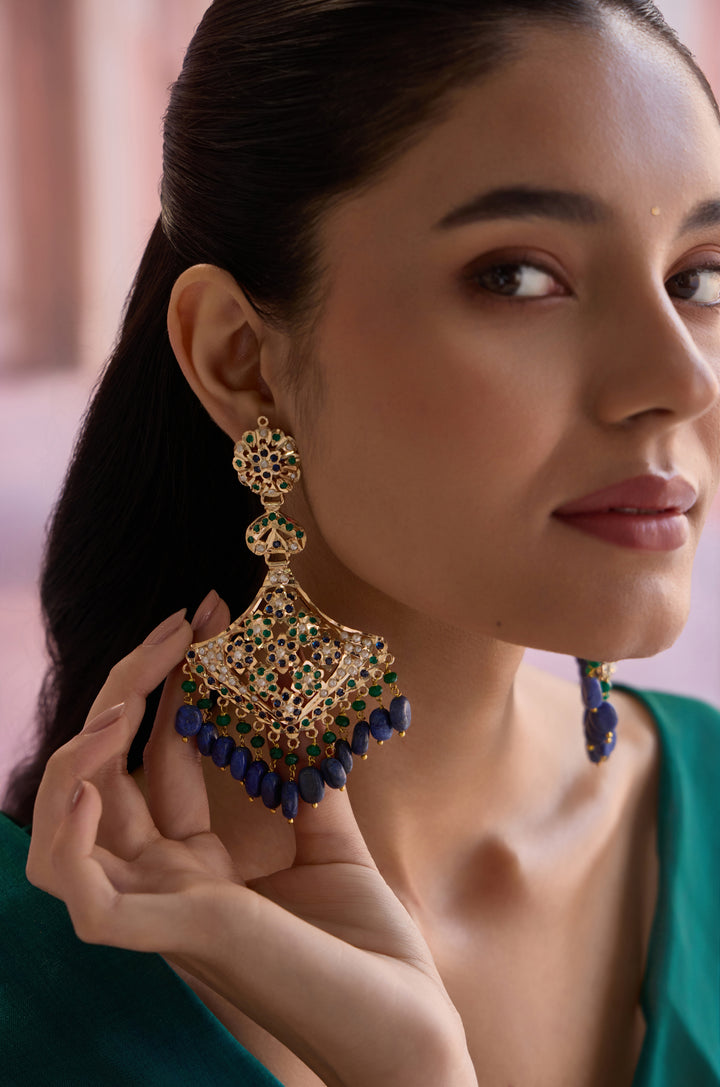 Yadhvi Blue Jadau Chandbali Earrings