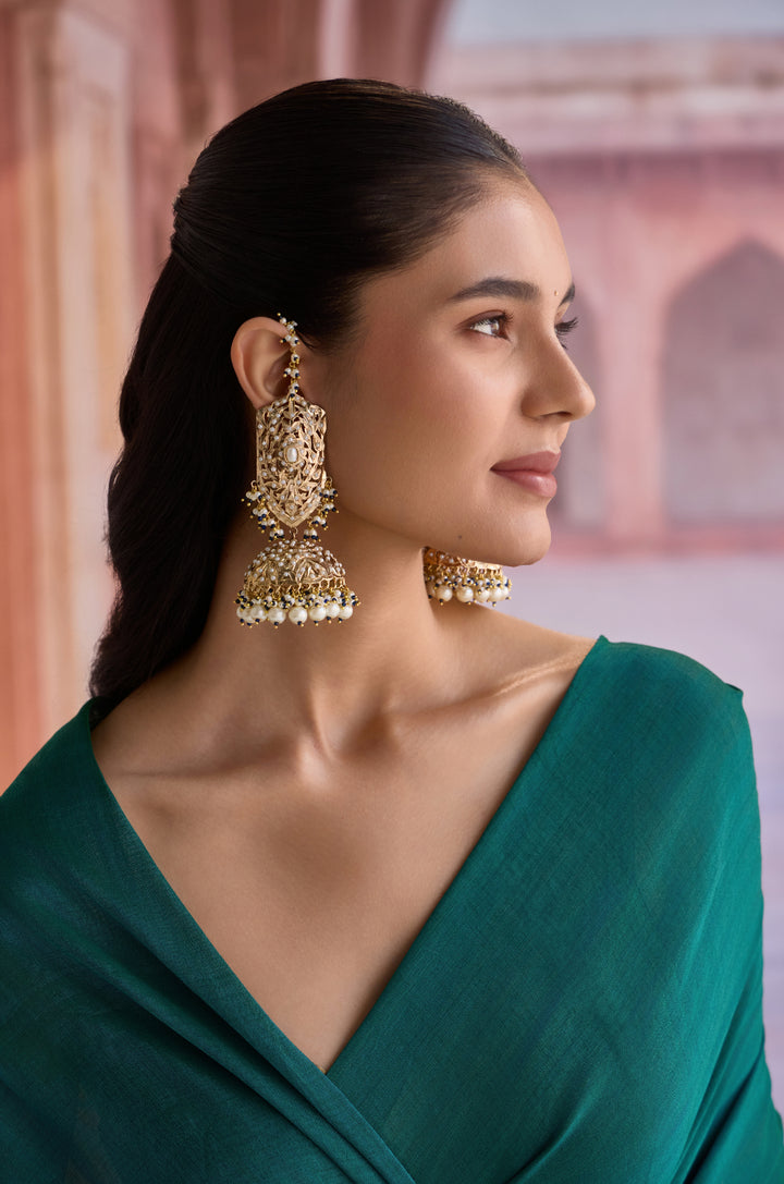 Bhini Blue Jadau Jhumka Earrings