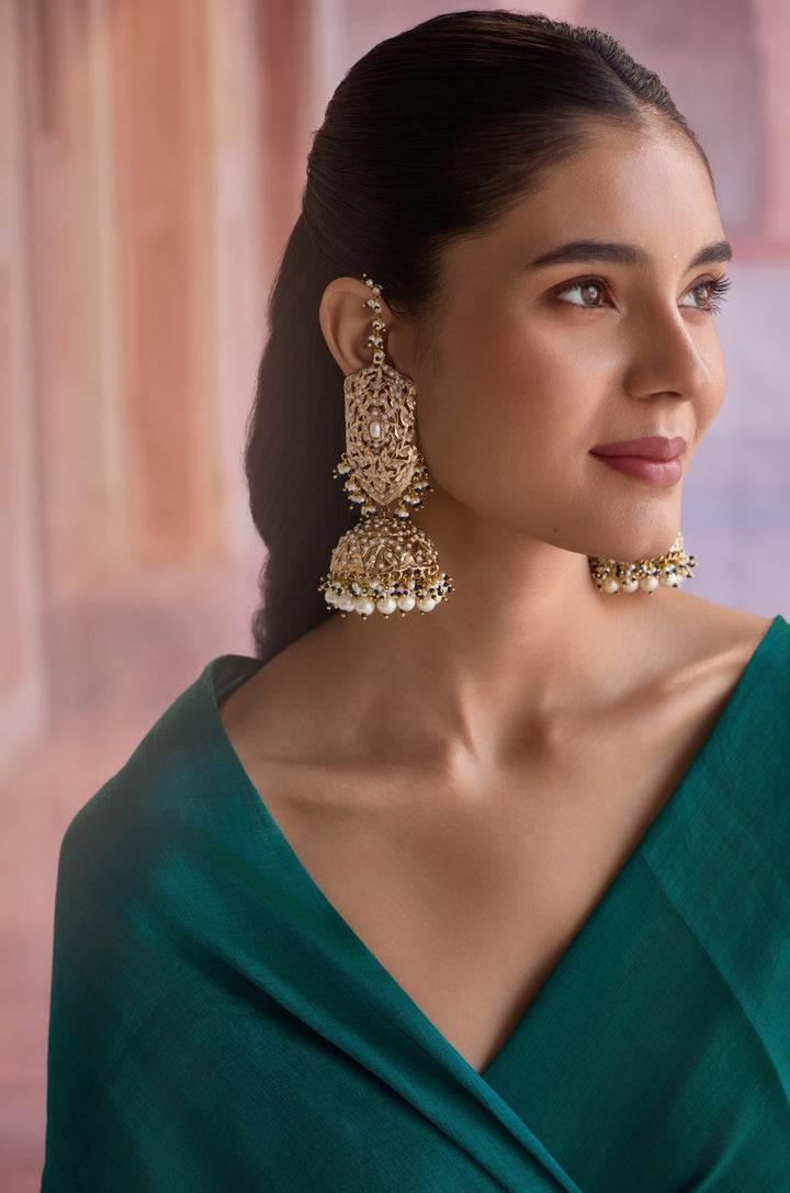 Bhini Blue Jadau Jhumka Earrings