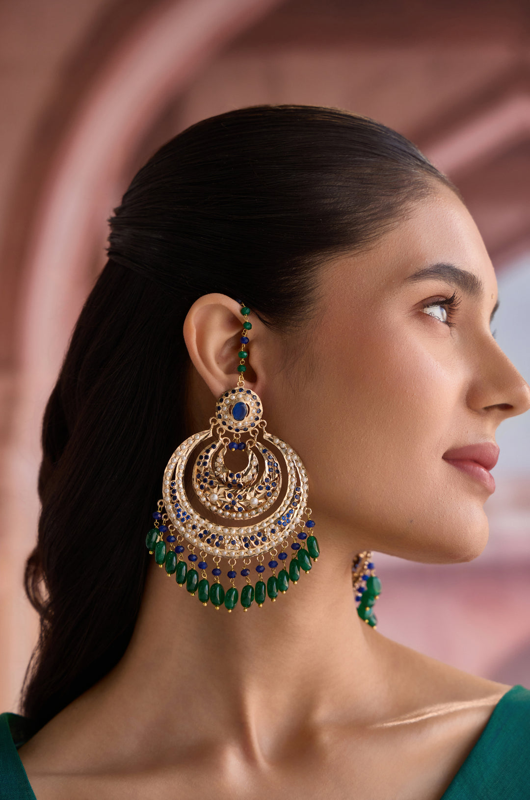 Devisha Green Jadau Chandbali Earrings