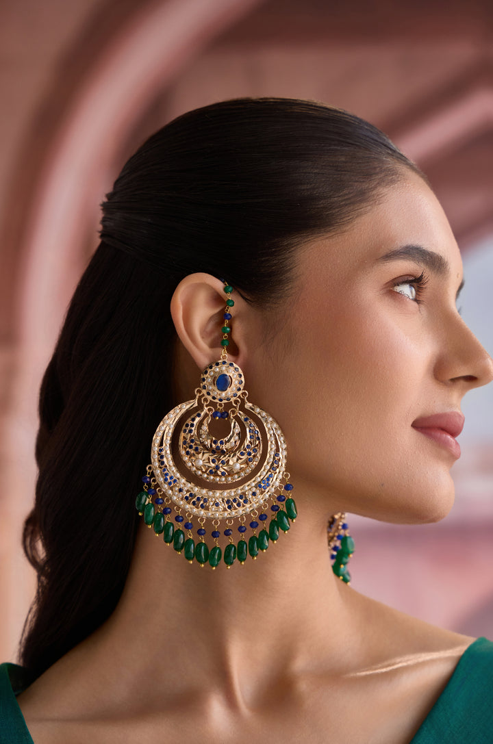 Devisha Green Jadau Chandbali Earrings