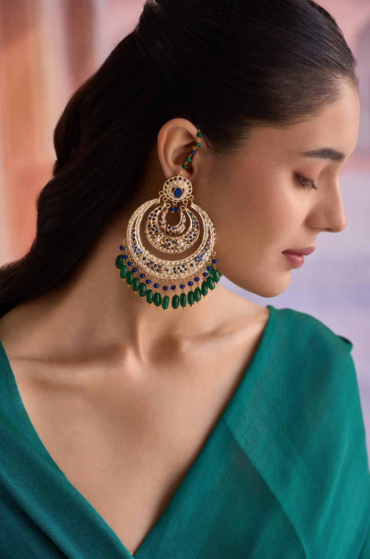 Devisha Green Jadau Chandbali Earrings