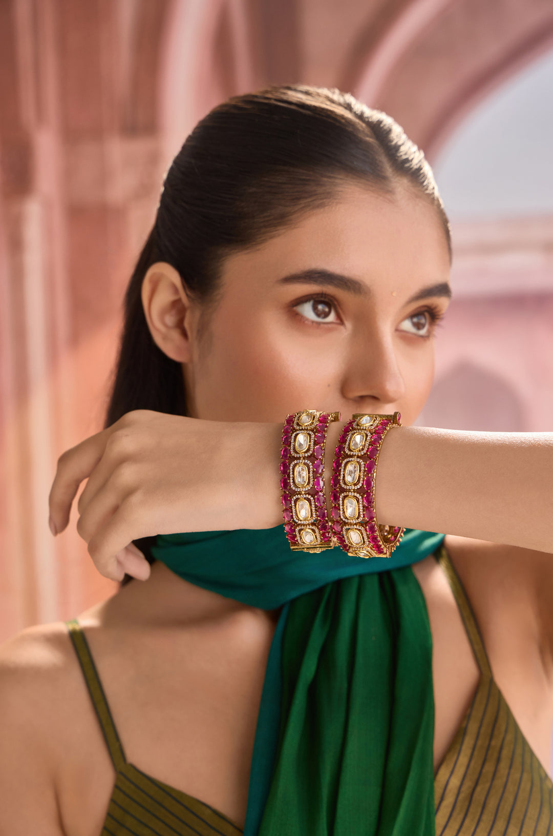 Maya Pink Polki Bangles - Set of 2