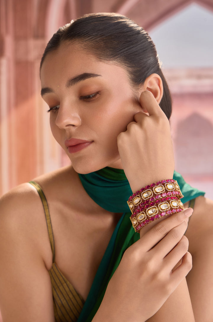Maya Pink Polki Bangles - Set of 2