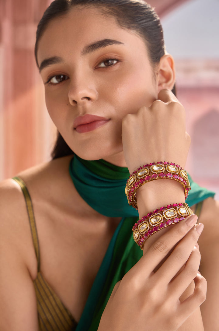 Maya Pink Polki Bangles - Set of 2