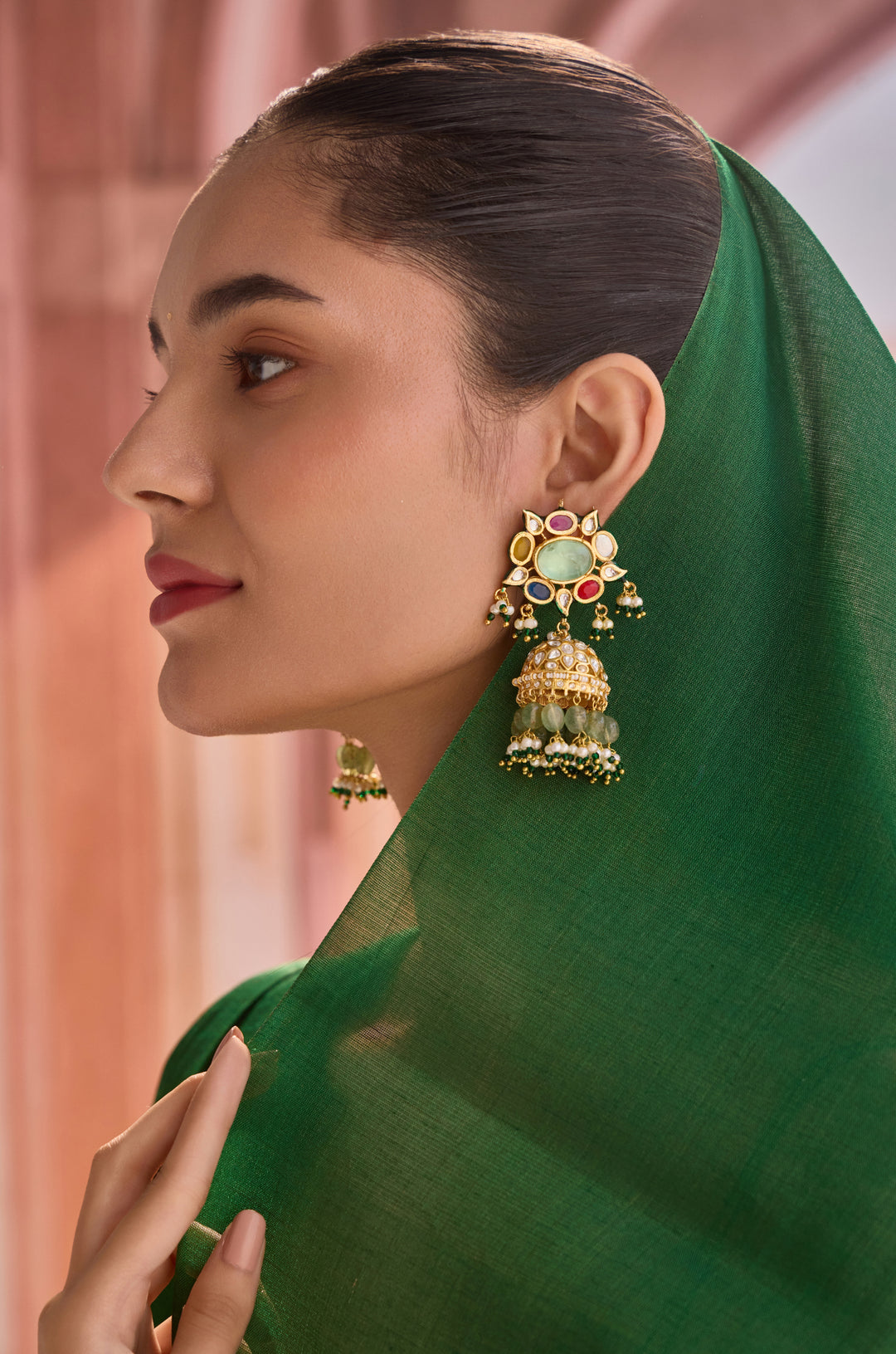 Swara Navrattan Kundan Jhumka Earrings