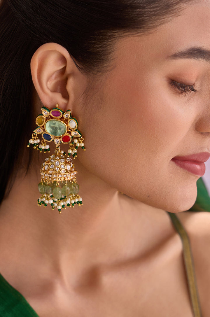 Swara Navrattan Kundan Jhumka Earrings