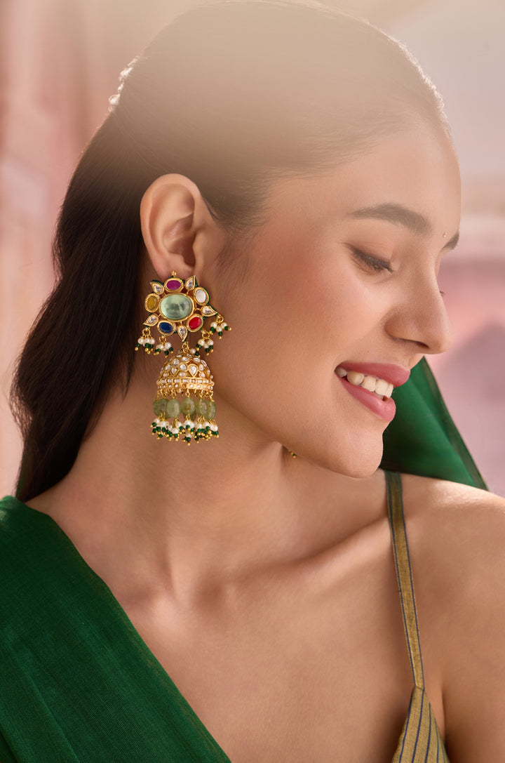 Swara Navrattan Kundan Jhumka Earrings