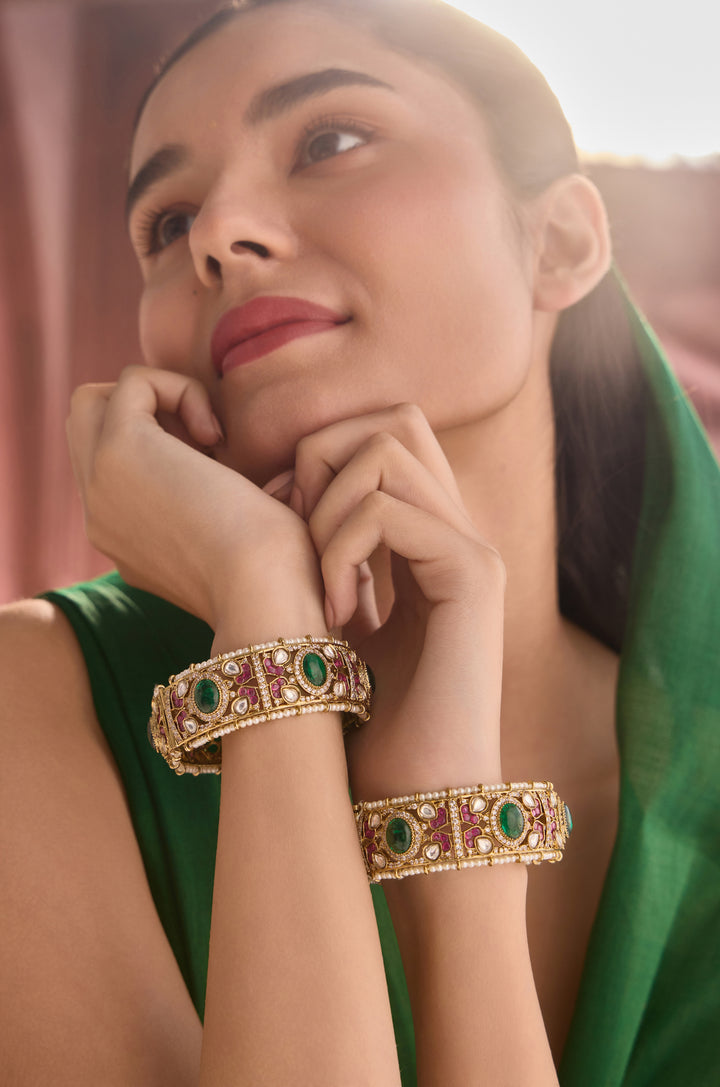 Dareez Multicolored Polki Bangles - Set of 2