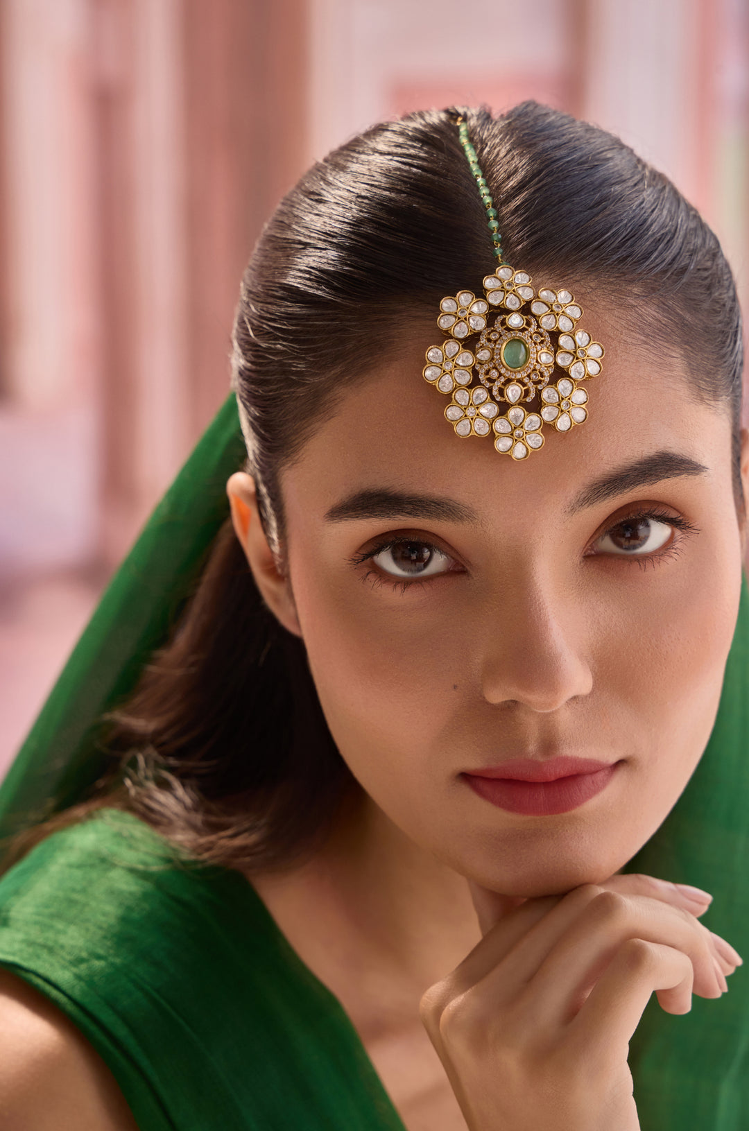 Anvi Mint Polki Maangtikka