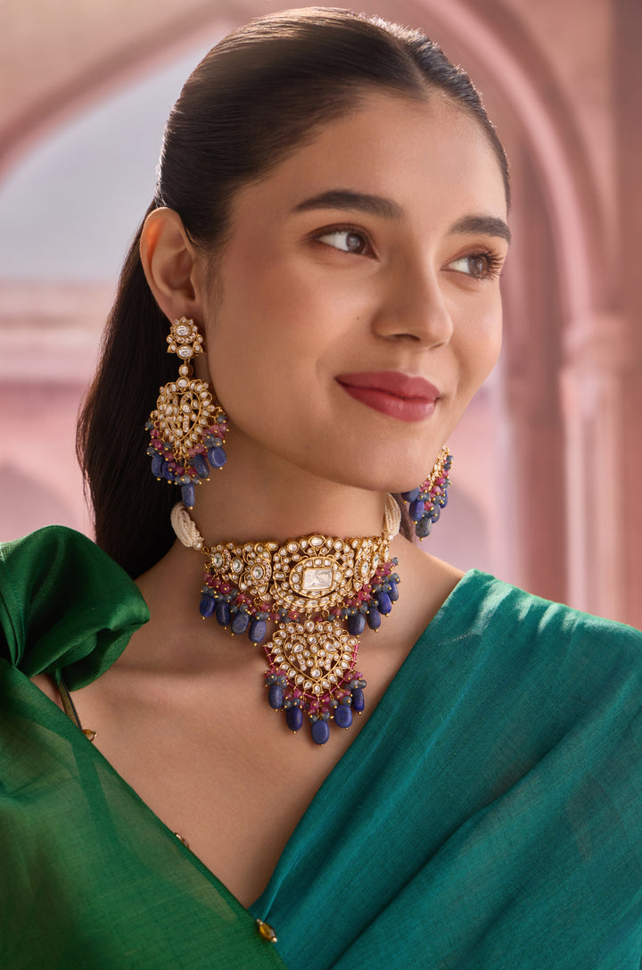 Kansha Blue Polki Necklace Set