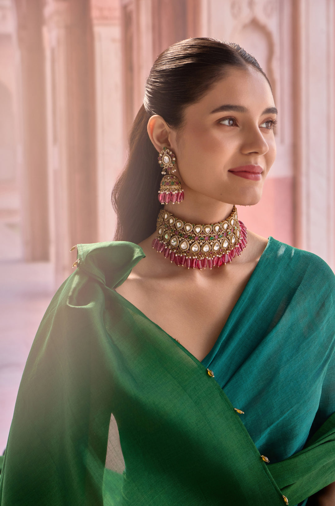 Zalak Pink Polki Necklace Set