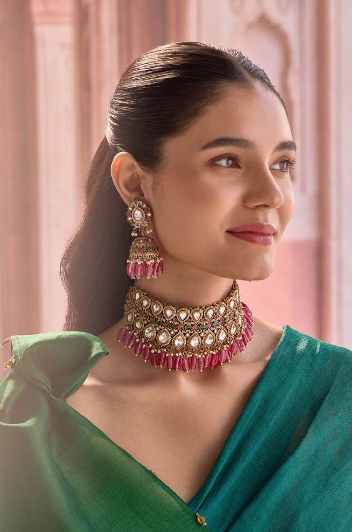 Zalak Pink Polki Necklace Set