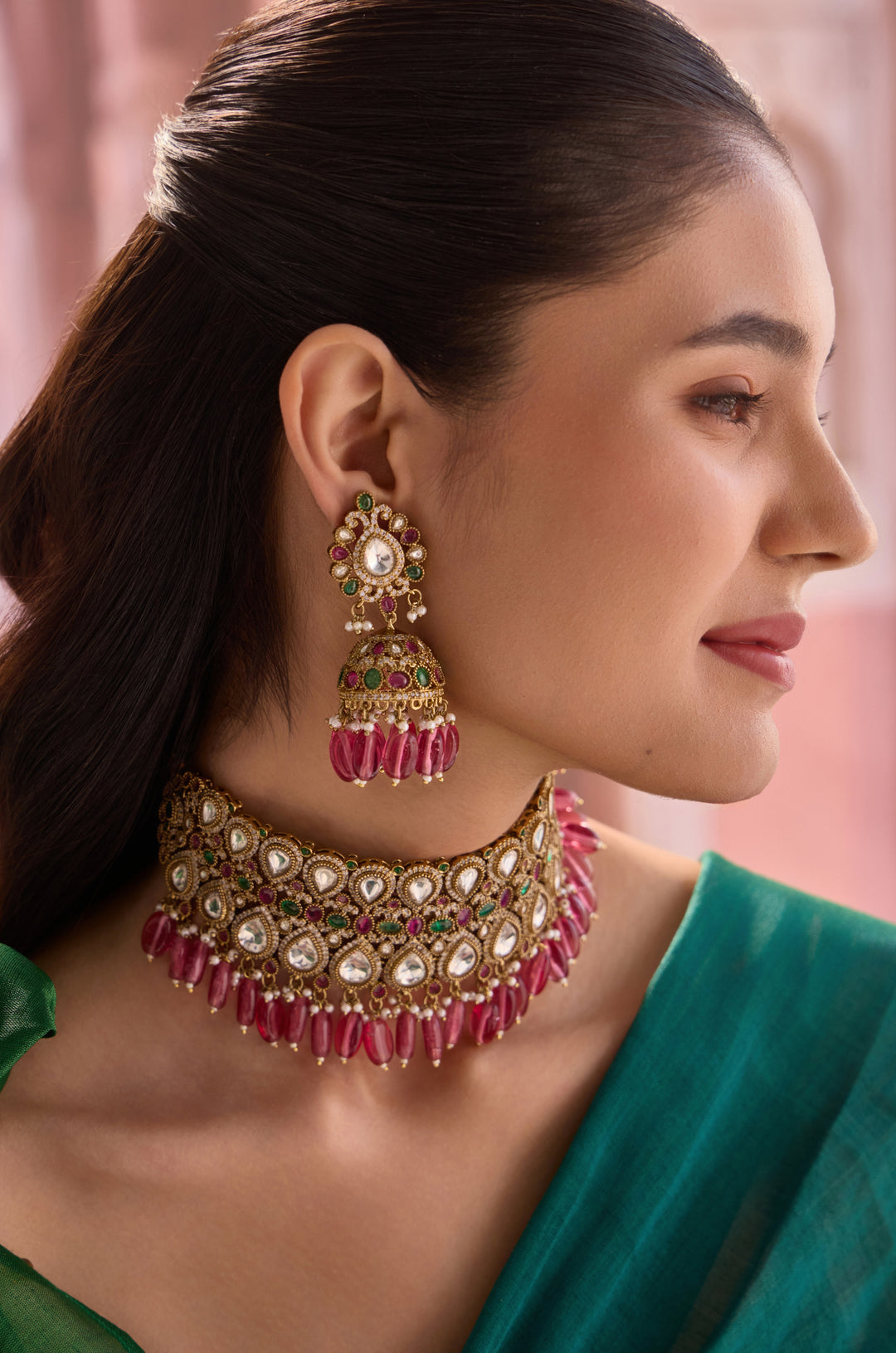 Zalak Pink Polki Necklace Set