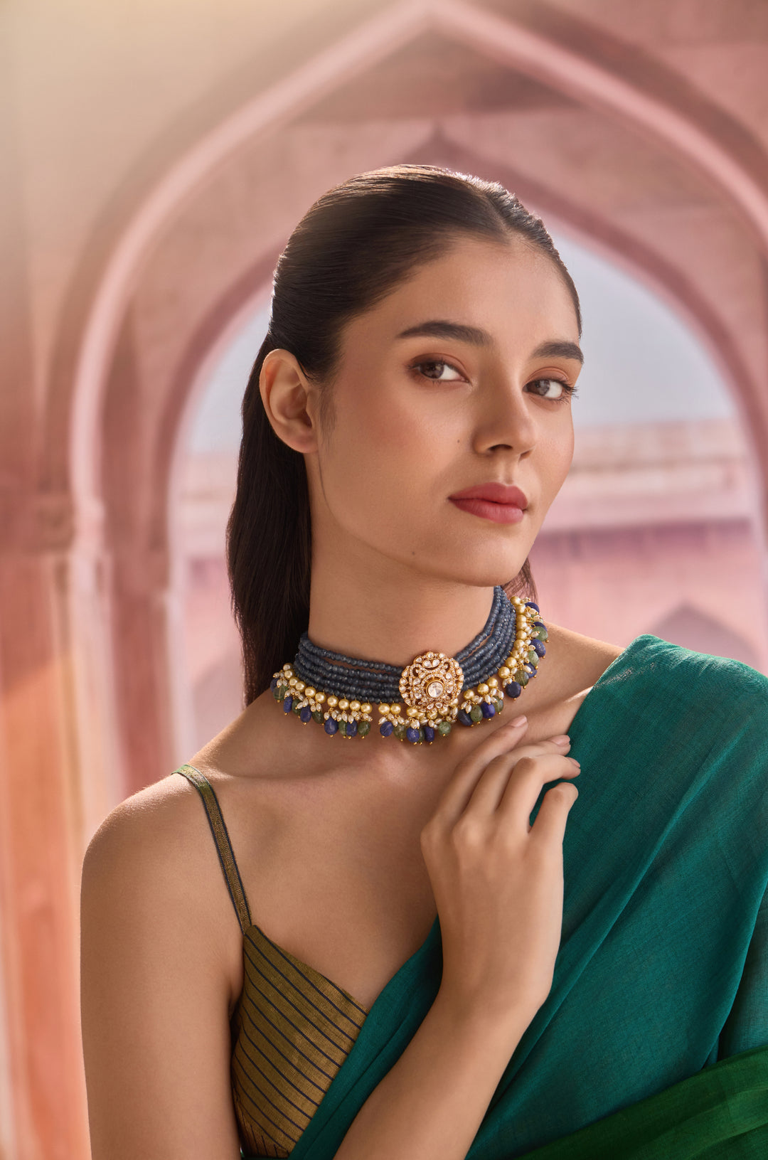 Teva Blue Polki Choker Necklace