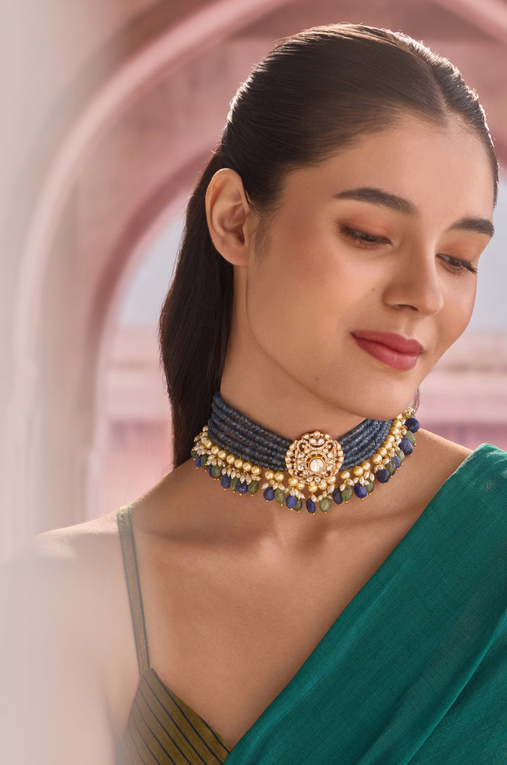 Teva Blue Polki Choker Necklace