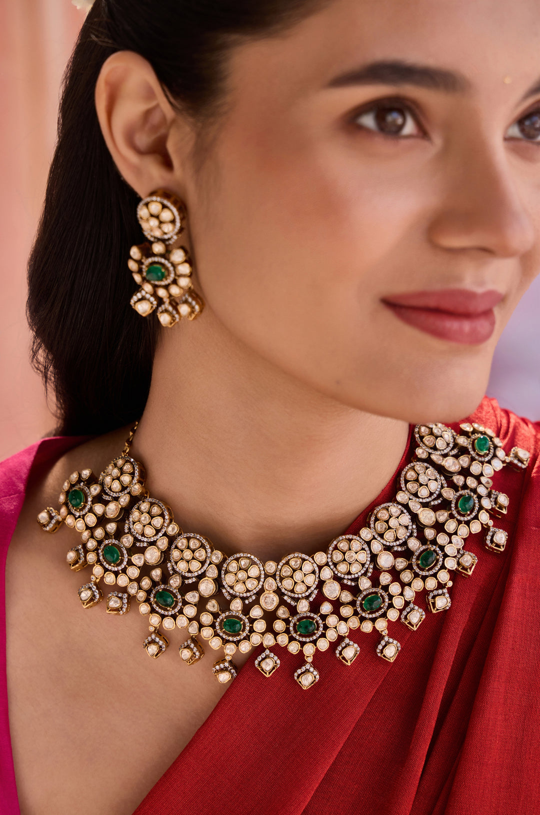 Avera Green Polki Necklace Set
