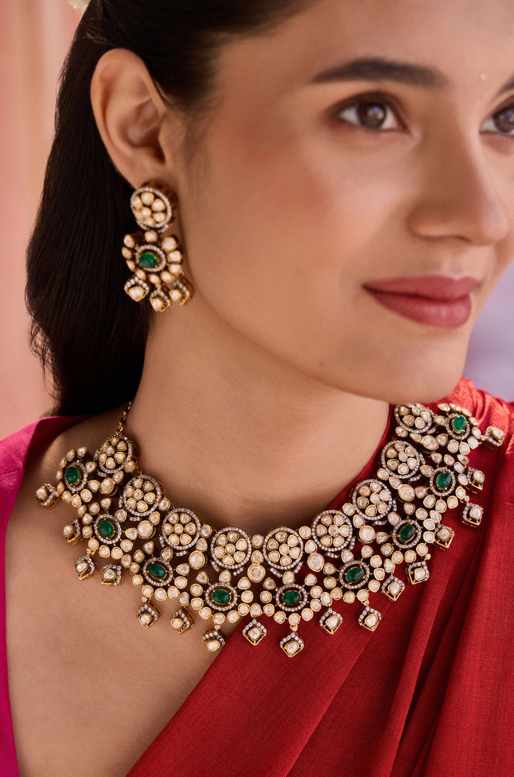 Avera Green Polki Necklace Set