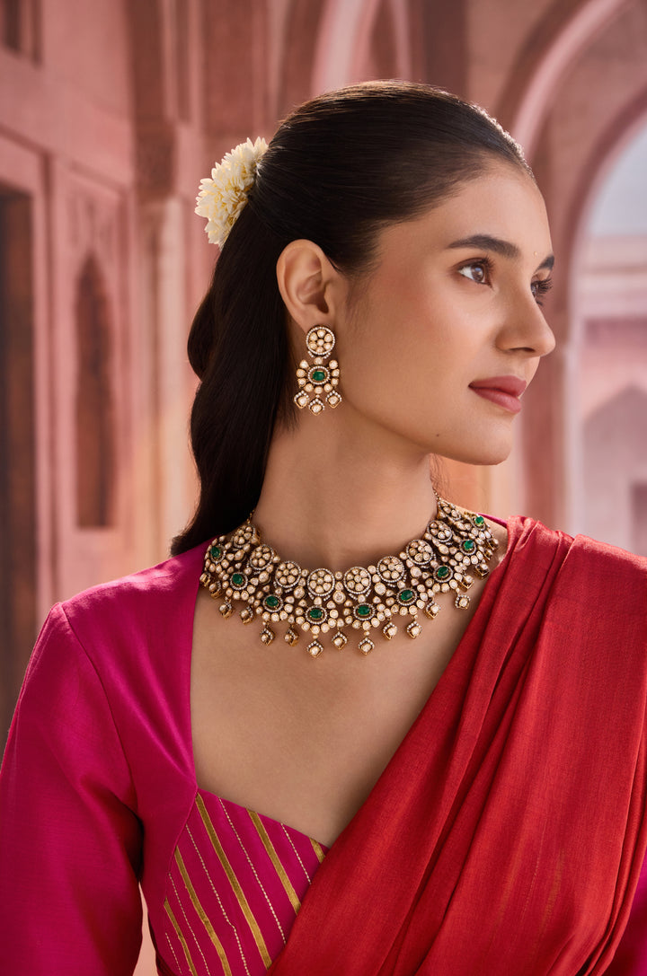 Avera Green Polki Necklace Set
