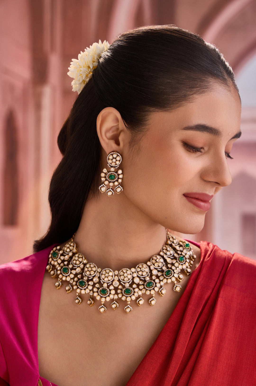 Avera Green Polki Necklace Set