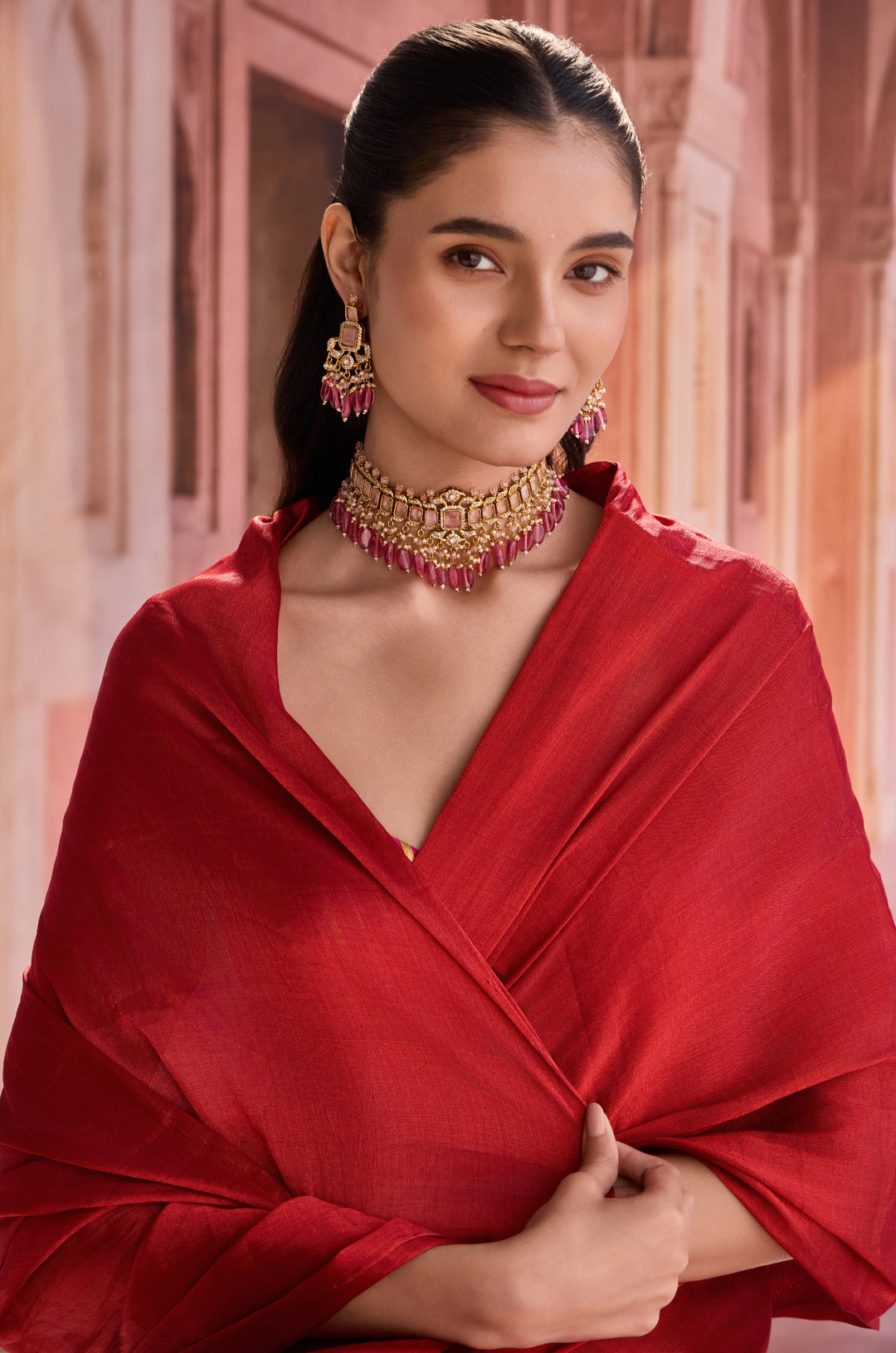 Malini Pink Polki Necklace Set