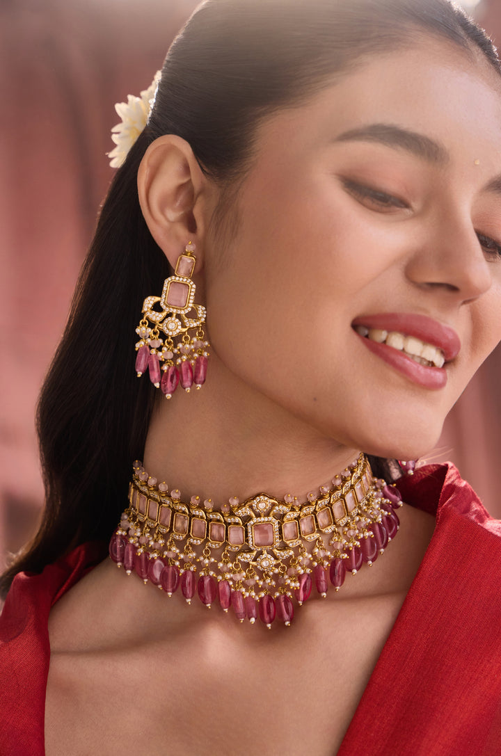 Malini Pink Polki Necklace Set