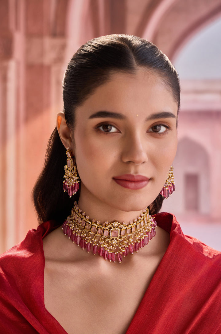Malini Pink Polki Necklace Set