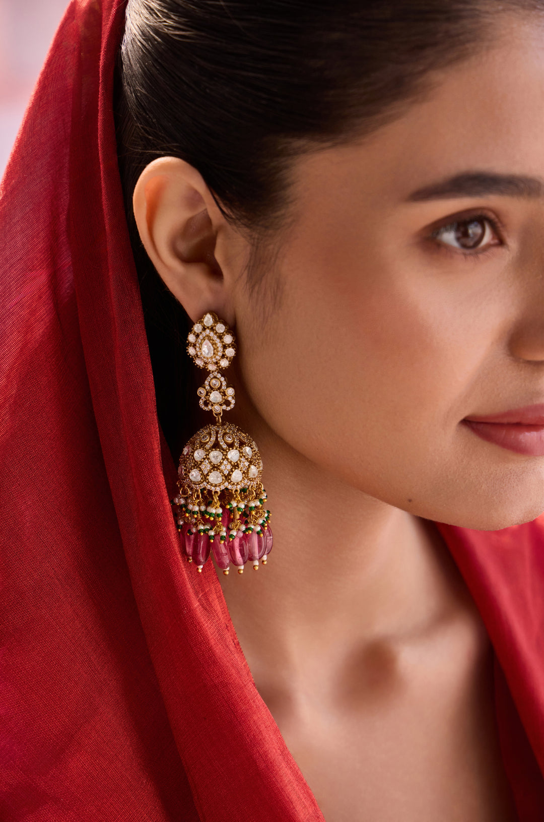 Sharya Pink Polki Jhumka Earrings