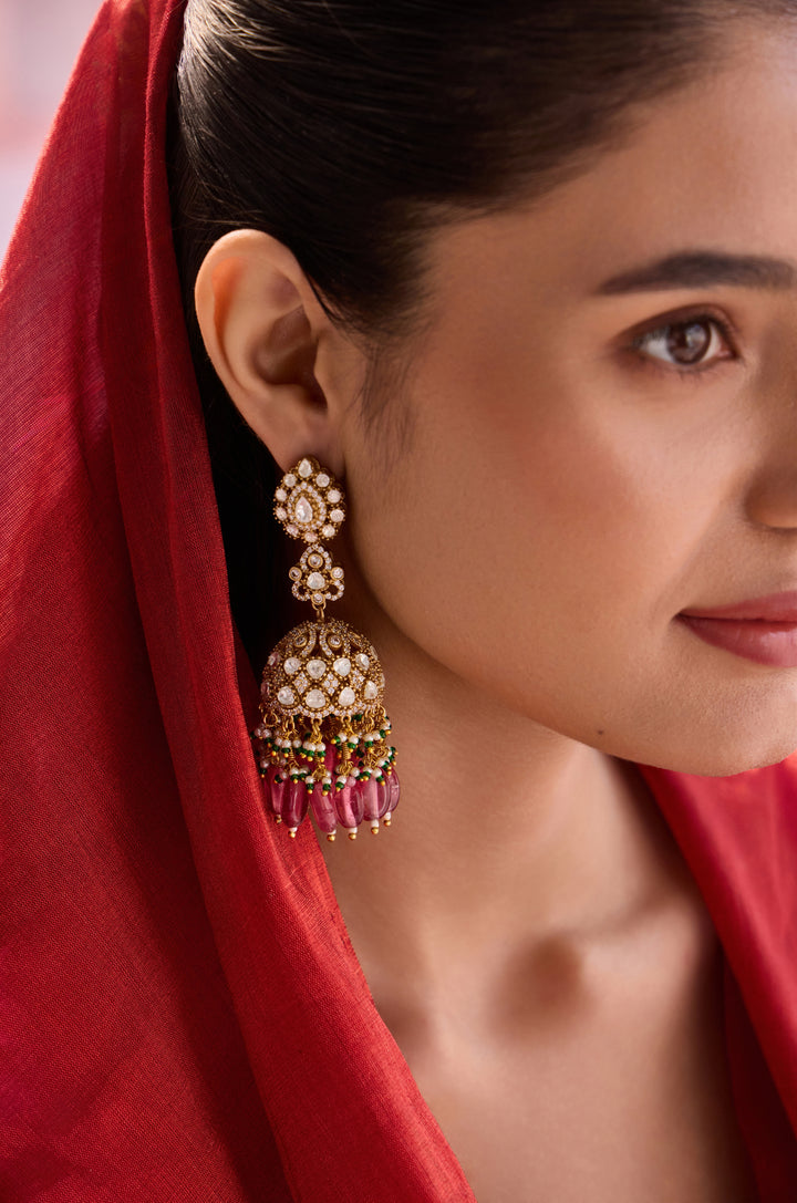 Sharya Pink Polki Jhumka Earrings