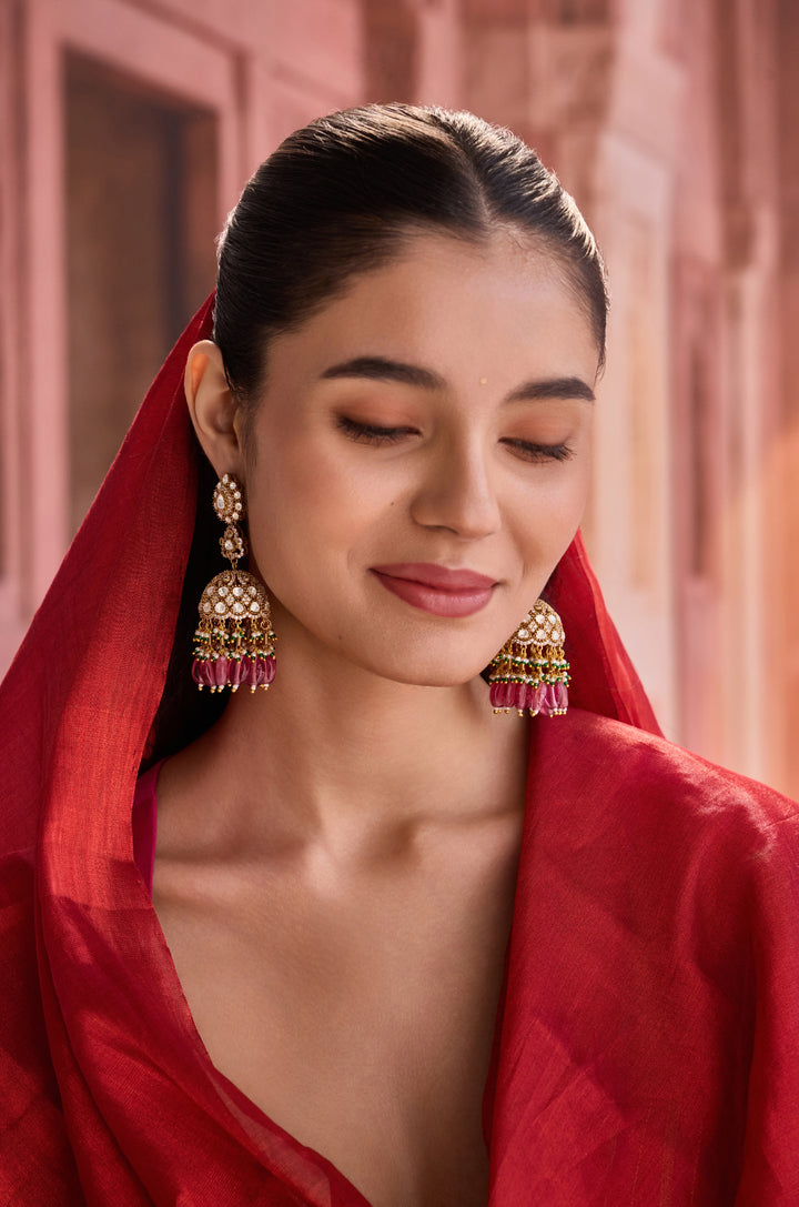 Sharya Pink Polki Jhumka Earrings