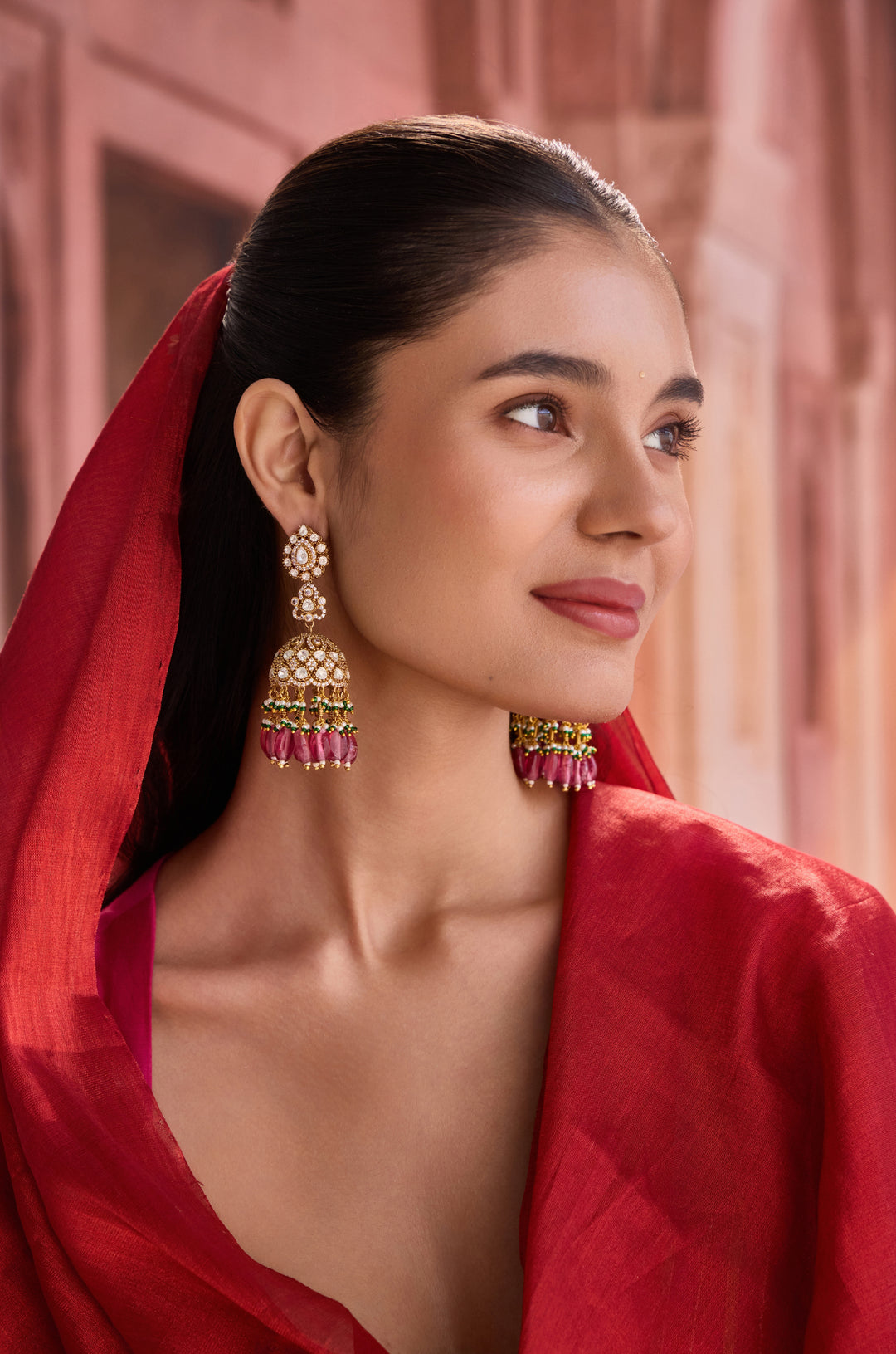 Sharya Pink Polki Jhumka Earrings