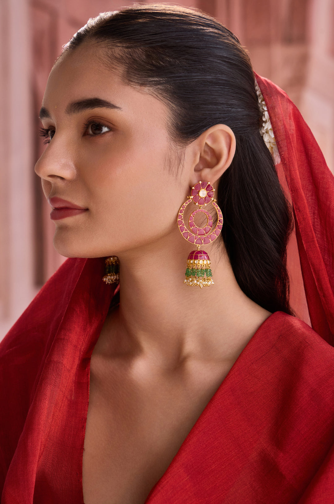 Adhira Pink Silver Earrings