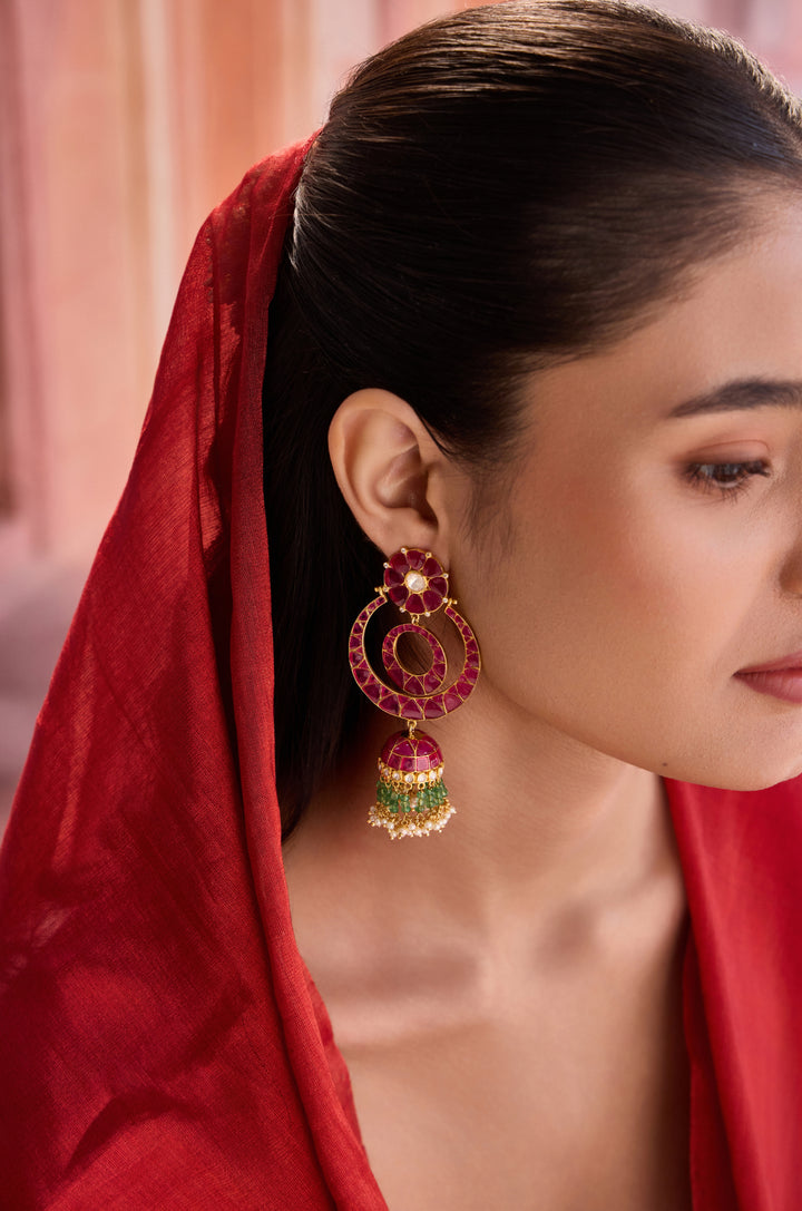 Adhira Pink Silver Earrings