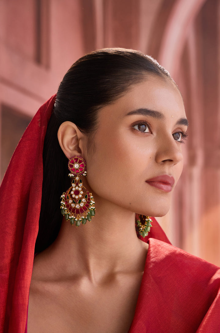 Mishu Red Kundan Earrings