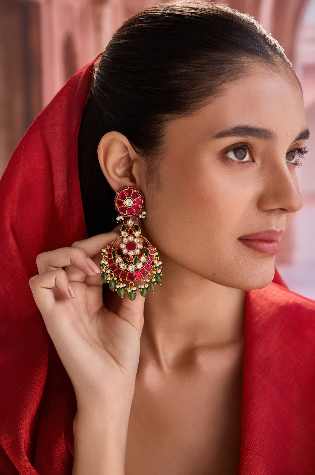 Mishu Red Kundan Earrings