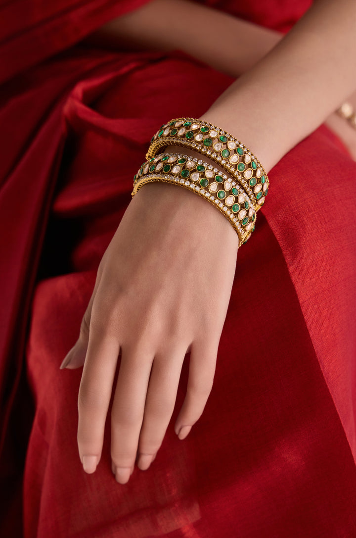 Samaira Green Polki Bangles - Set of 2