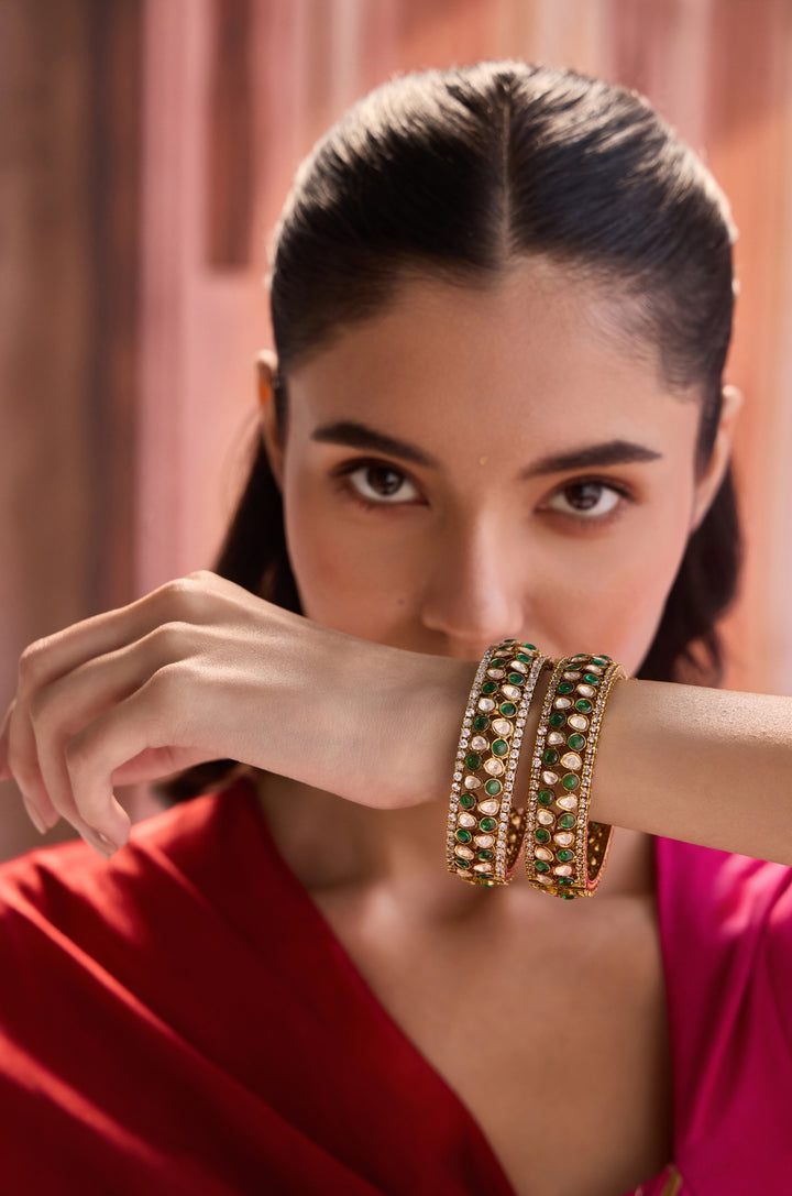 Samaira Green Polki Bangles - Set of 2