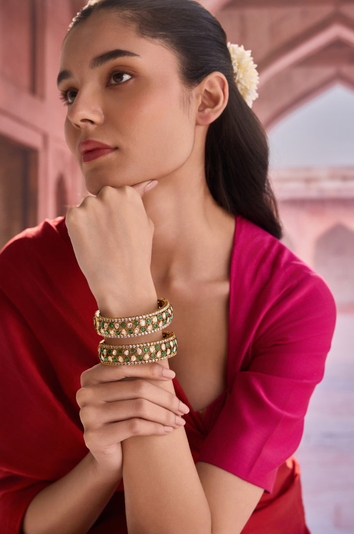 Samaira Green Polki Bangles - Set of 2