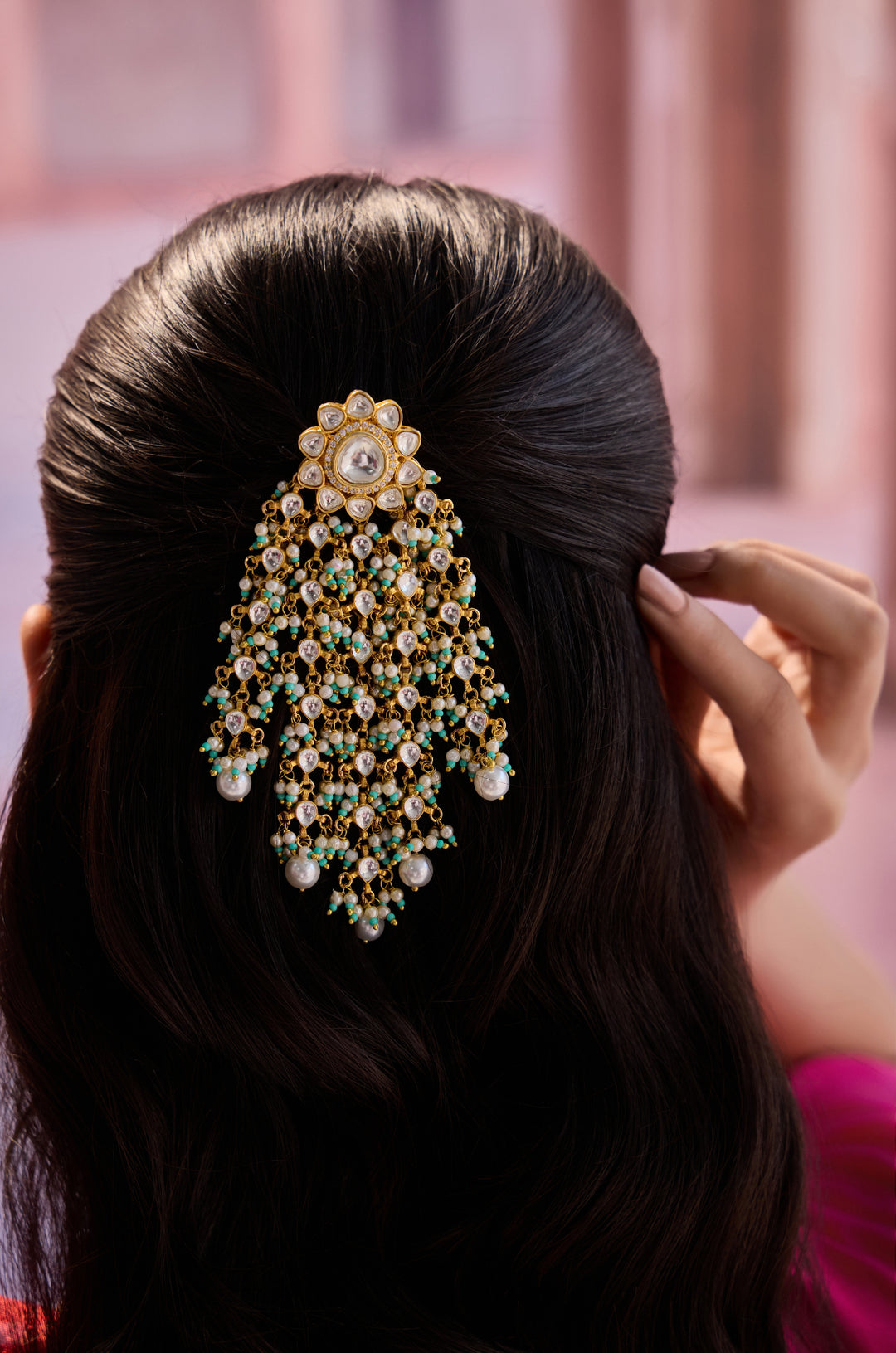 Ovi Kundan Braid Pin
