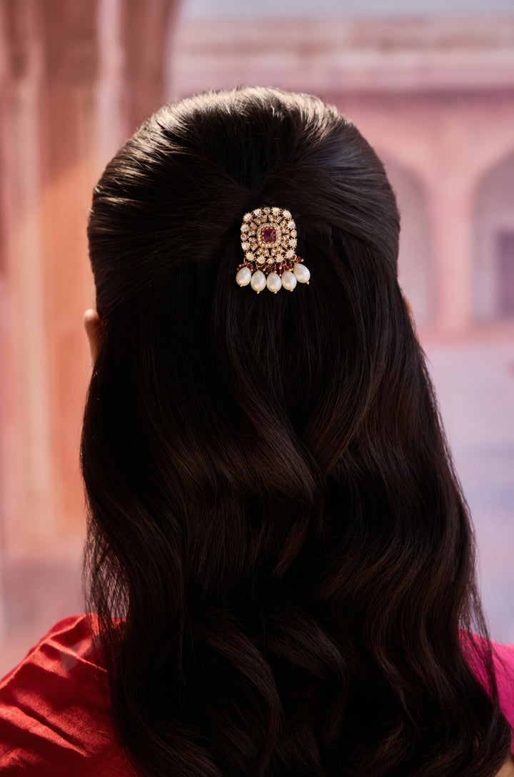 Ruhani Pink Polki Braid Pin