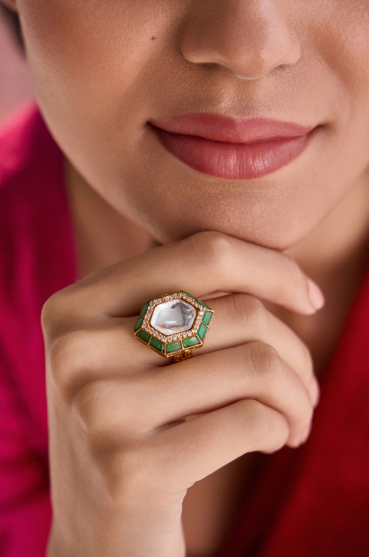 Nazm Green Polki Ring