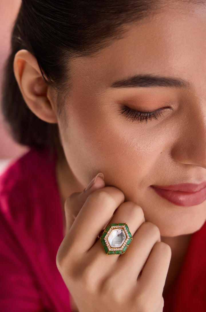 Nazm Green Polki Ring