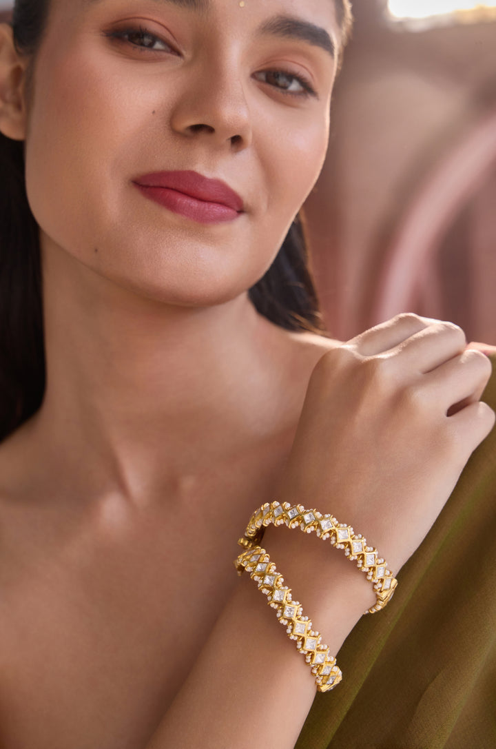 Kavi Polki Silver Bangles - Set of 2