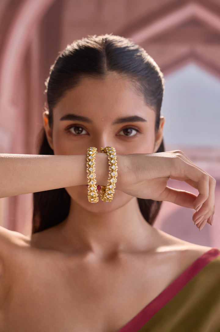 Kavi Polki Silver Bangles - Set of 2