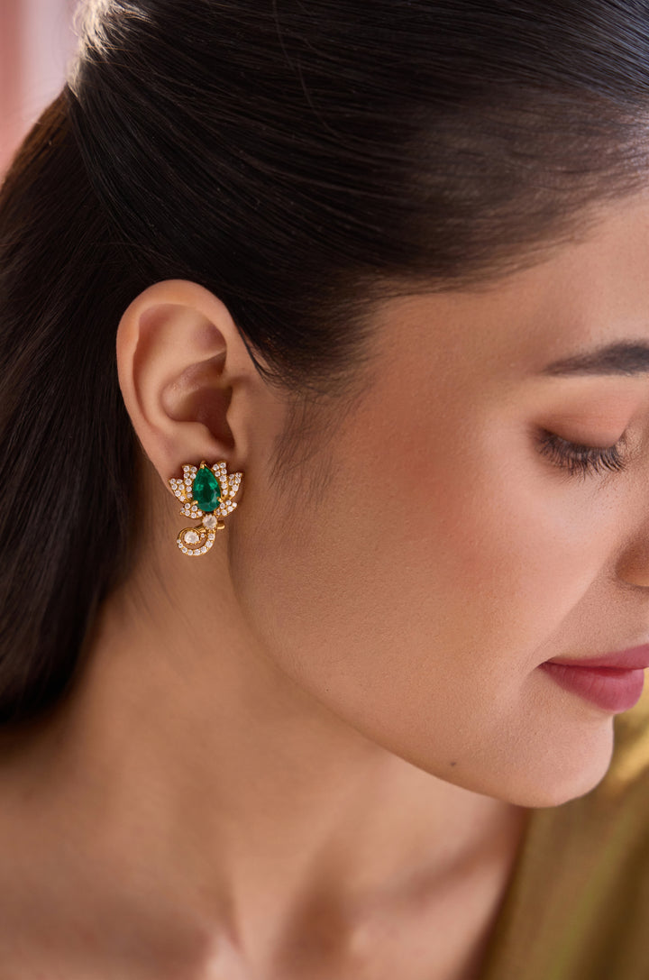 Queenie Green Polki Silver Studs