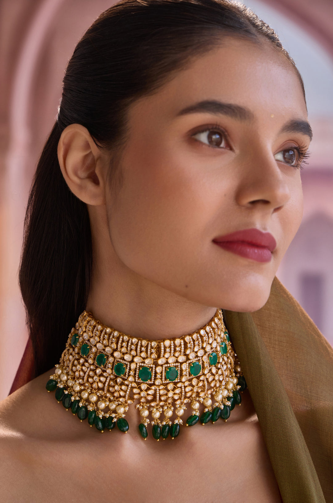 Maira Green Polki Silver Necklace