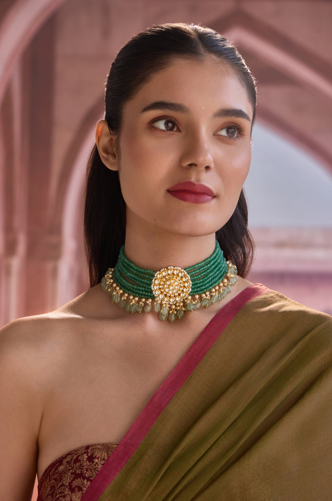 Tasva Green Kundan Choker Necklace