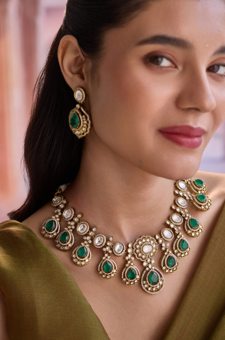 Wimya Green Polki Necklace Set