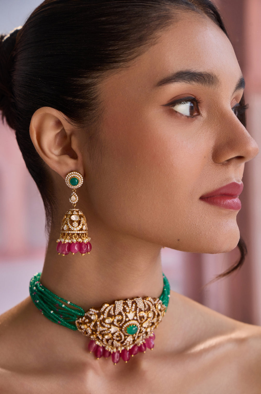 Naeema Green Silver Necklace Set