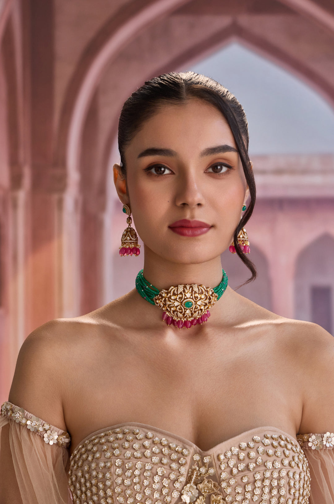 Naeema Green Silver Necklace Set